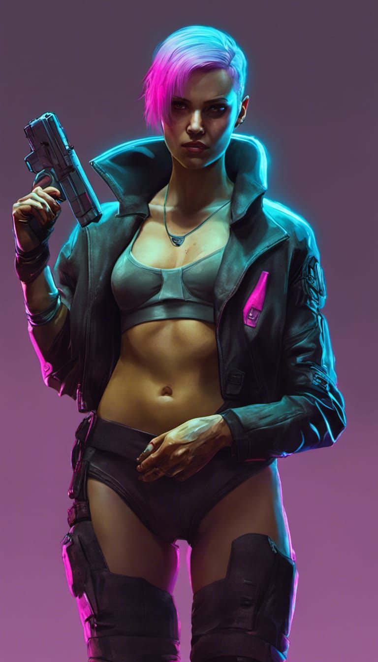 Cyberpunk Family in Neon Cityscape