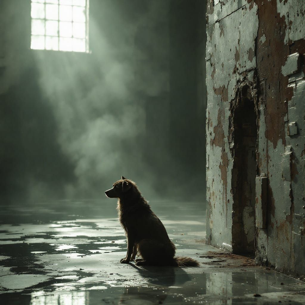 Haunting Gothic Reverie: Dog in Sunlit Dust