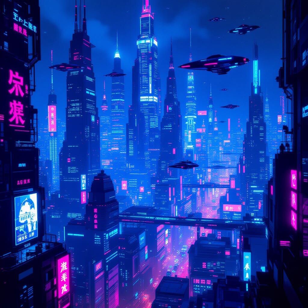 Futuristic Neon Metropolis at Night