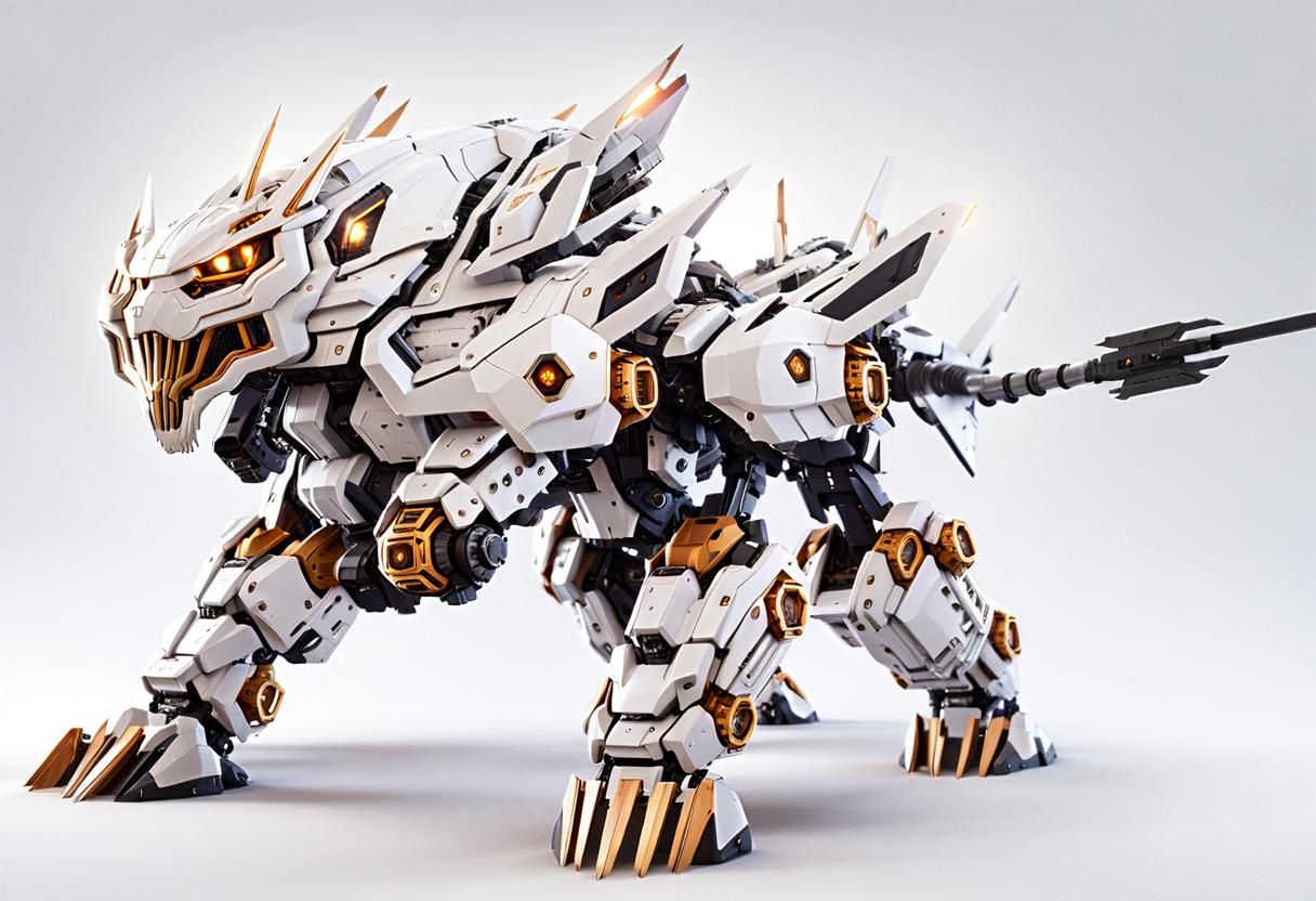 Futuristic White Liger Zero Zoid Mech in 8K