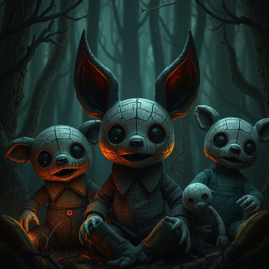 Sinister Stuffed Animals in Dark Fantasy Style