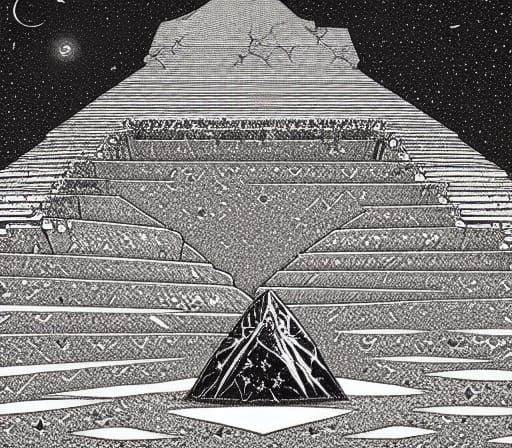 Stars Over Collapsed Ziggurat in Dark Fantasy Style