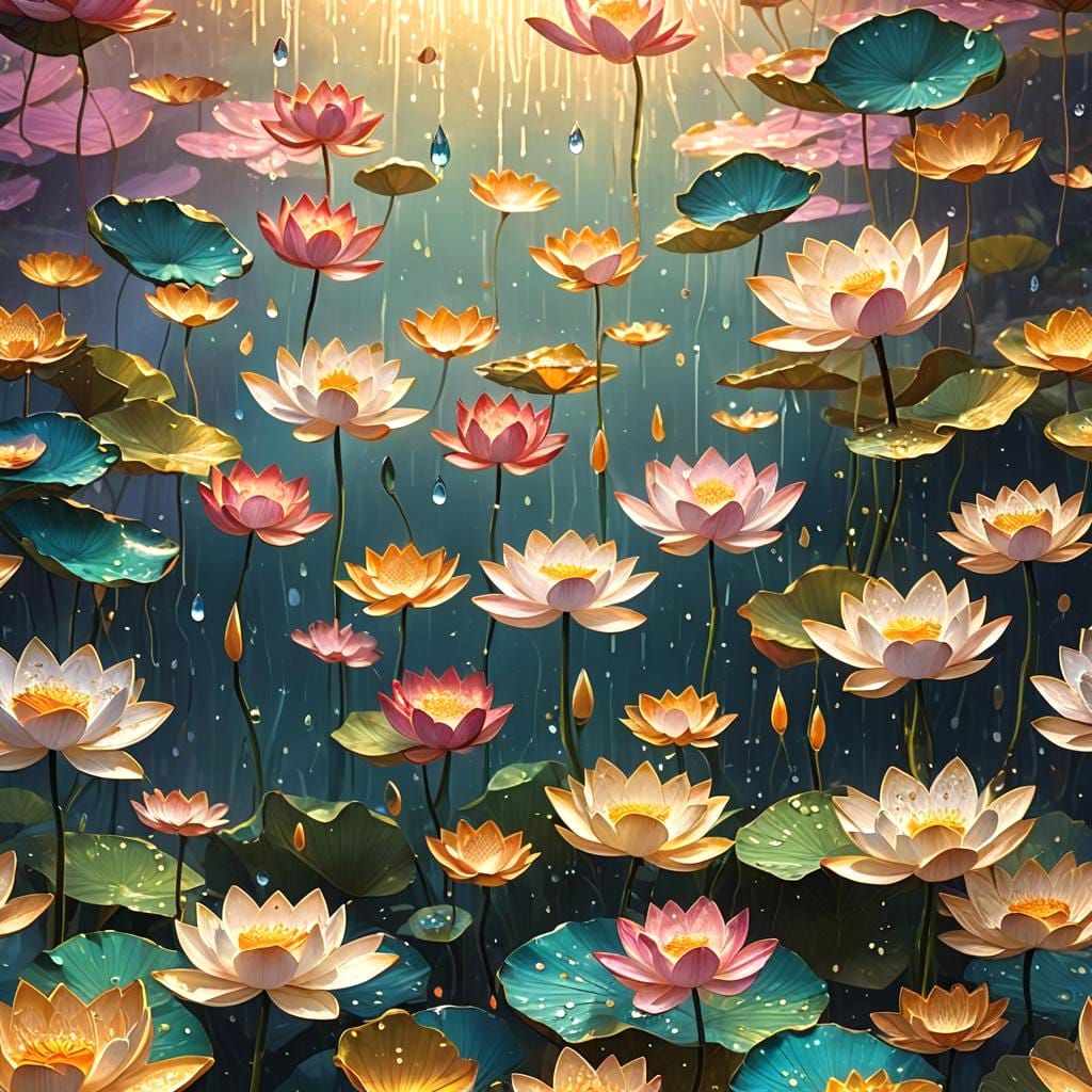 Lotus and Golden Fish Inside Rice Grain