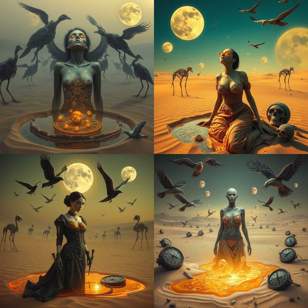 Surreal Desert: Faceless Woman Dissolving into Tears