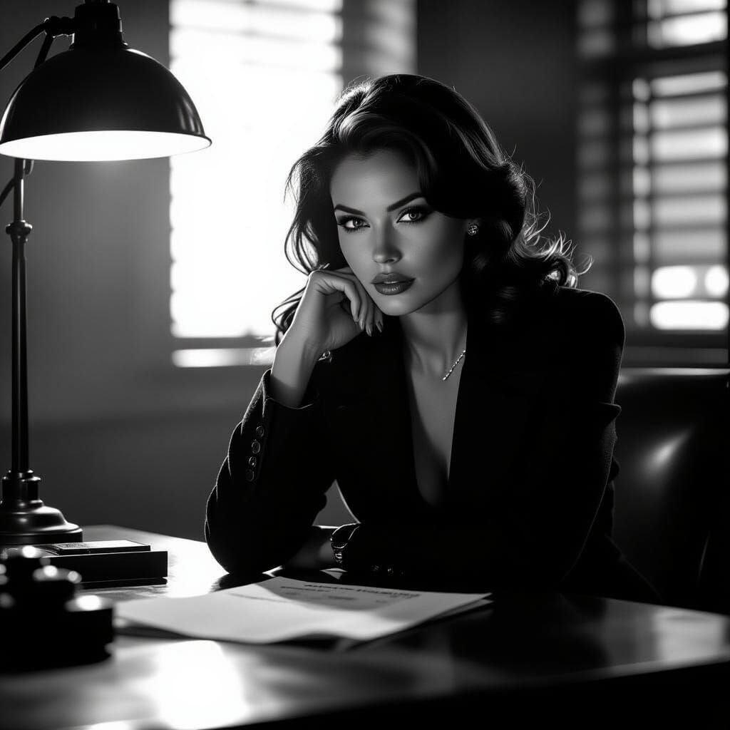 Noir Femme Fatale Portrait in Black and White