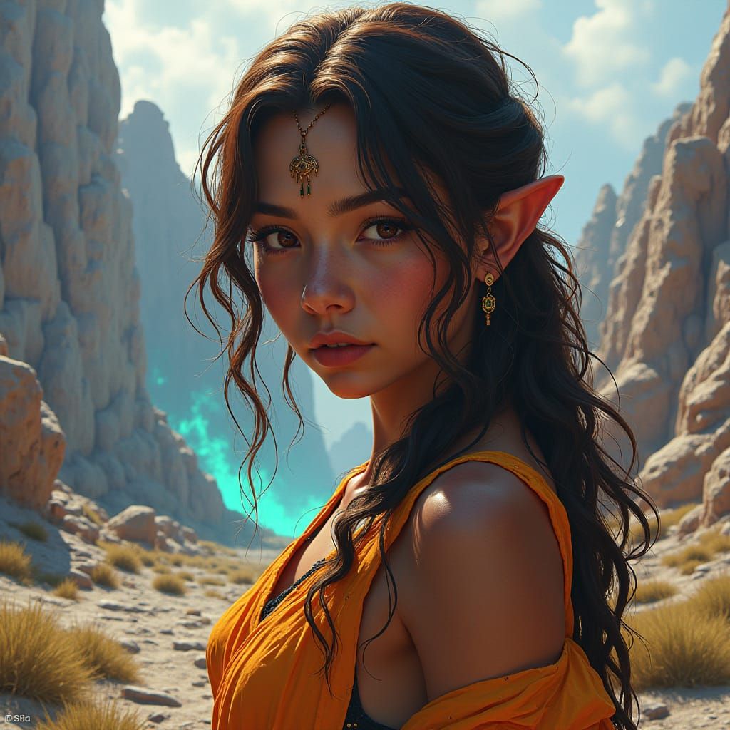 Woman in Fantasy Landscape, Matte Painting Style