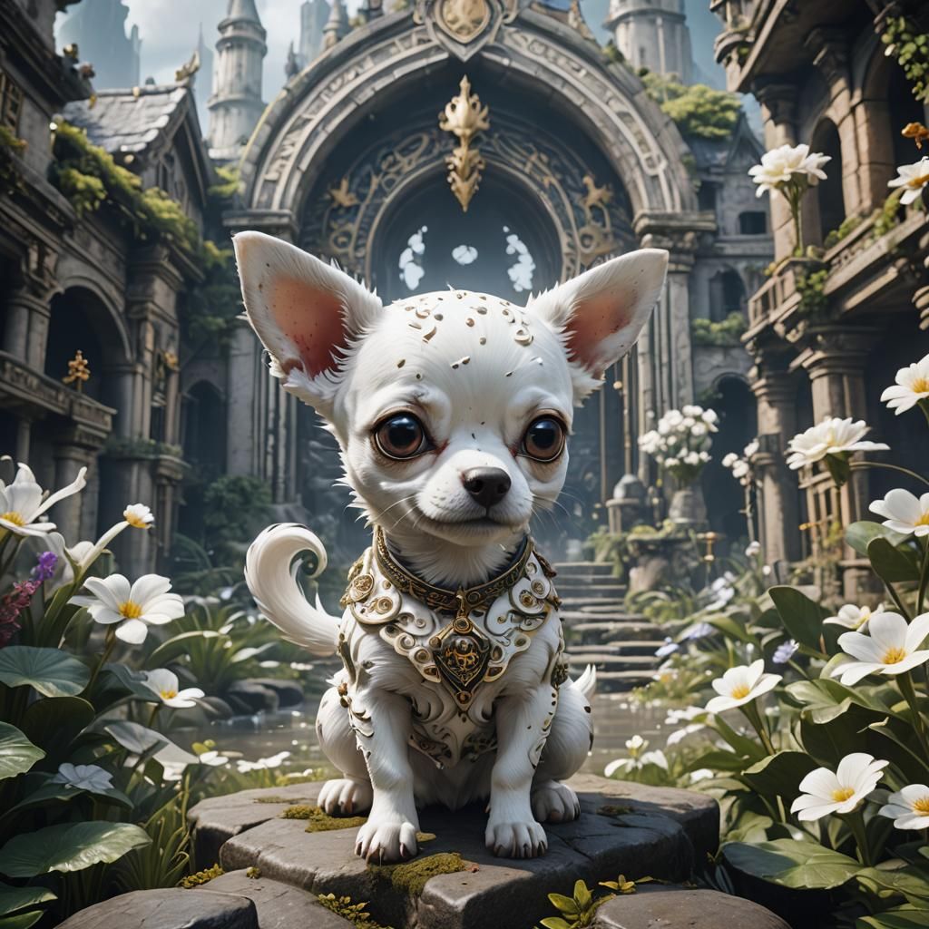 Mini White Chihuahua: Detailed Matte Painting