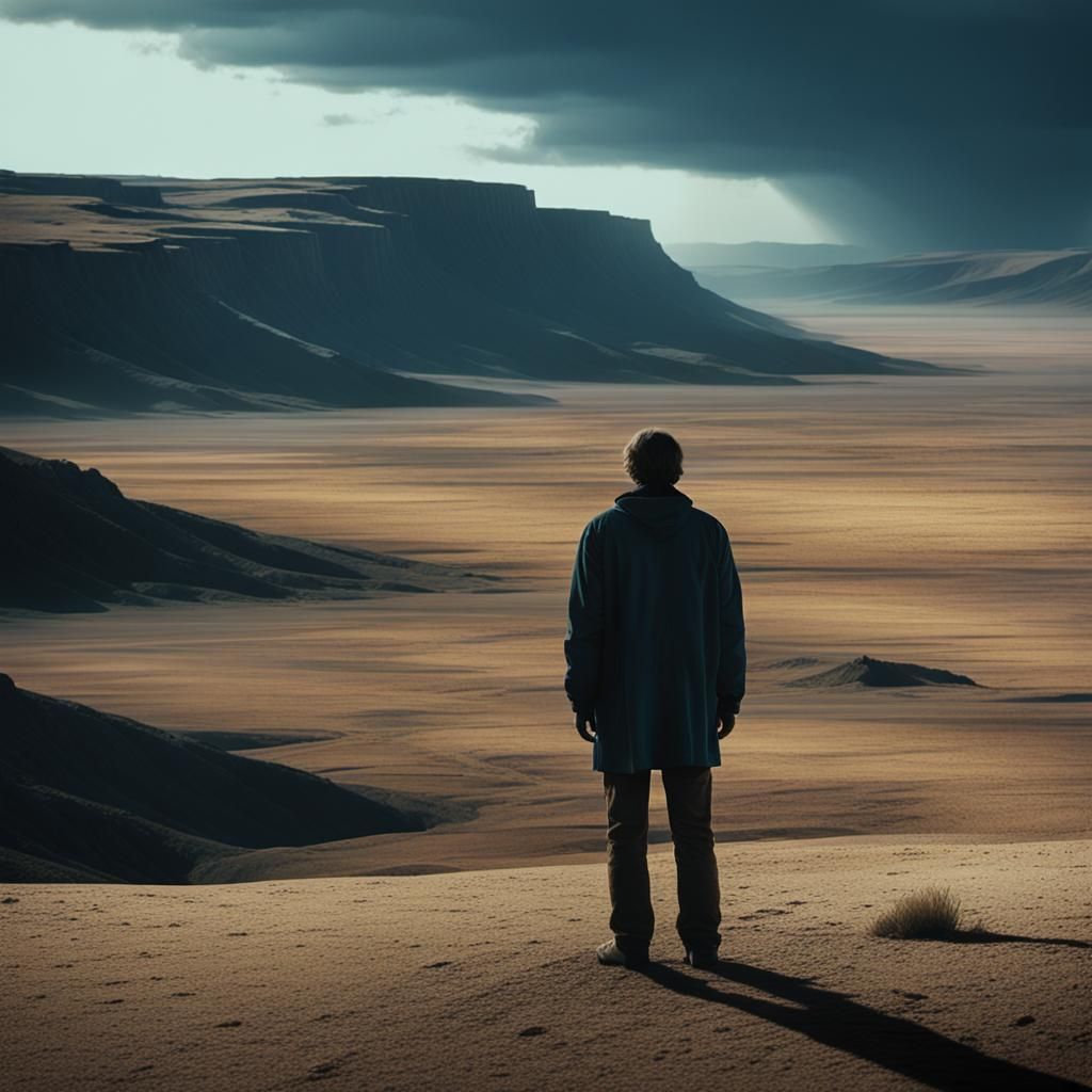 Desolate Figure in Cinematic Landscape