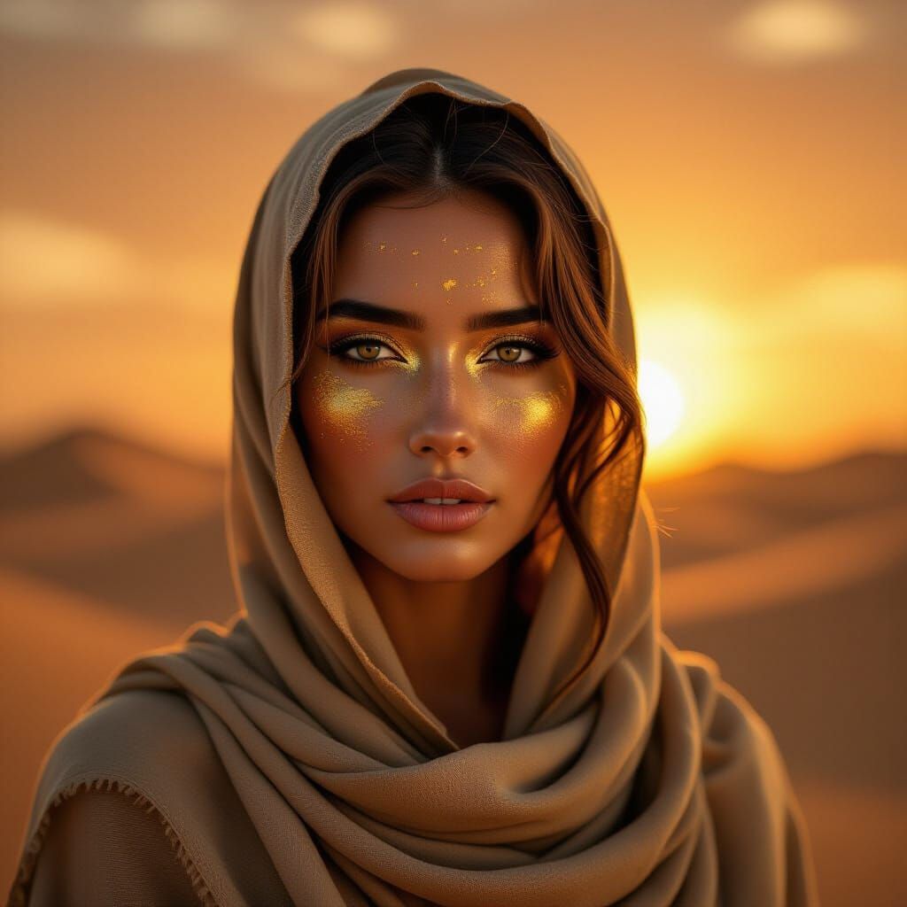 Golden Desert Mirage: Ethereal Portrait in Cinematic Style