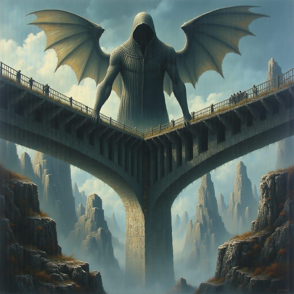 Macabre Mothman Soaring Over Epic Bridge
