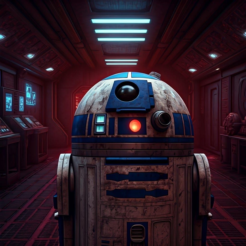 R2D2 in a Grimy, Retro-Futuristic Medical Facility