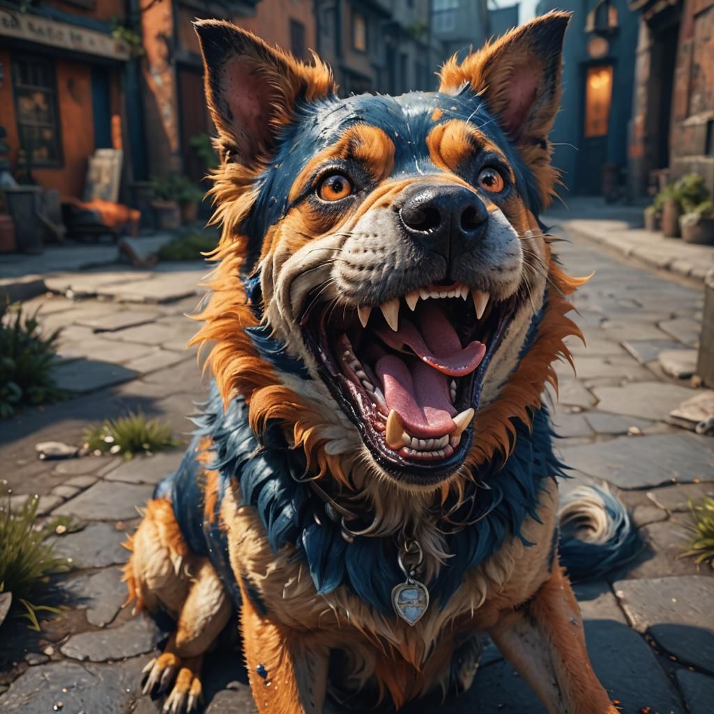 Grotesque Dog with Tongue Out in Matte Painting