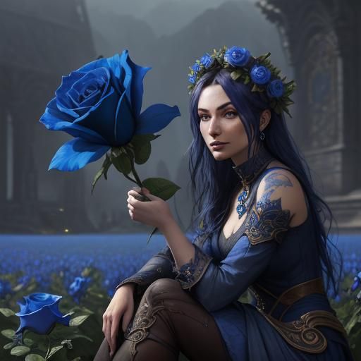 Girl in Blue Rose Field: Fantasy Concept Art