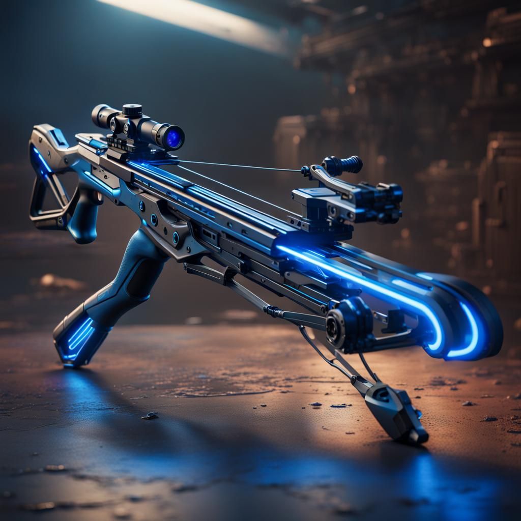 Futuristic Crossbow with Neon Lights, 8K Render