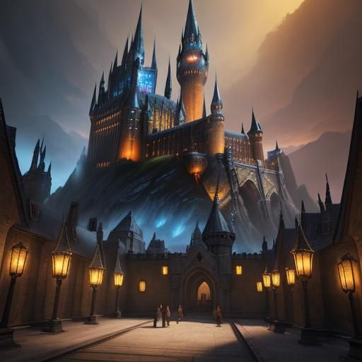Hogwarts Courtyard Concept Art in Unreal Engine 5 Style