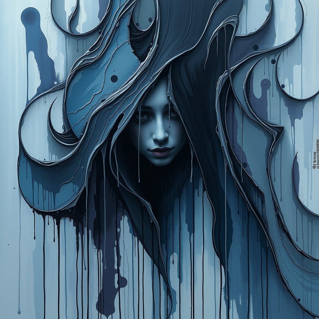 Sorrowful Figure in Drip Painting Style