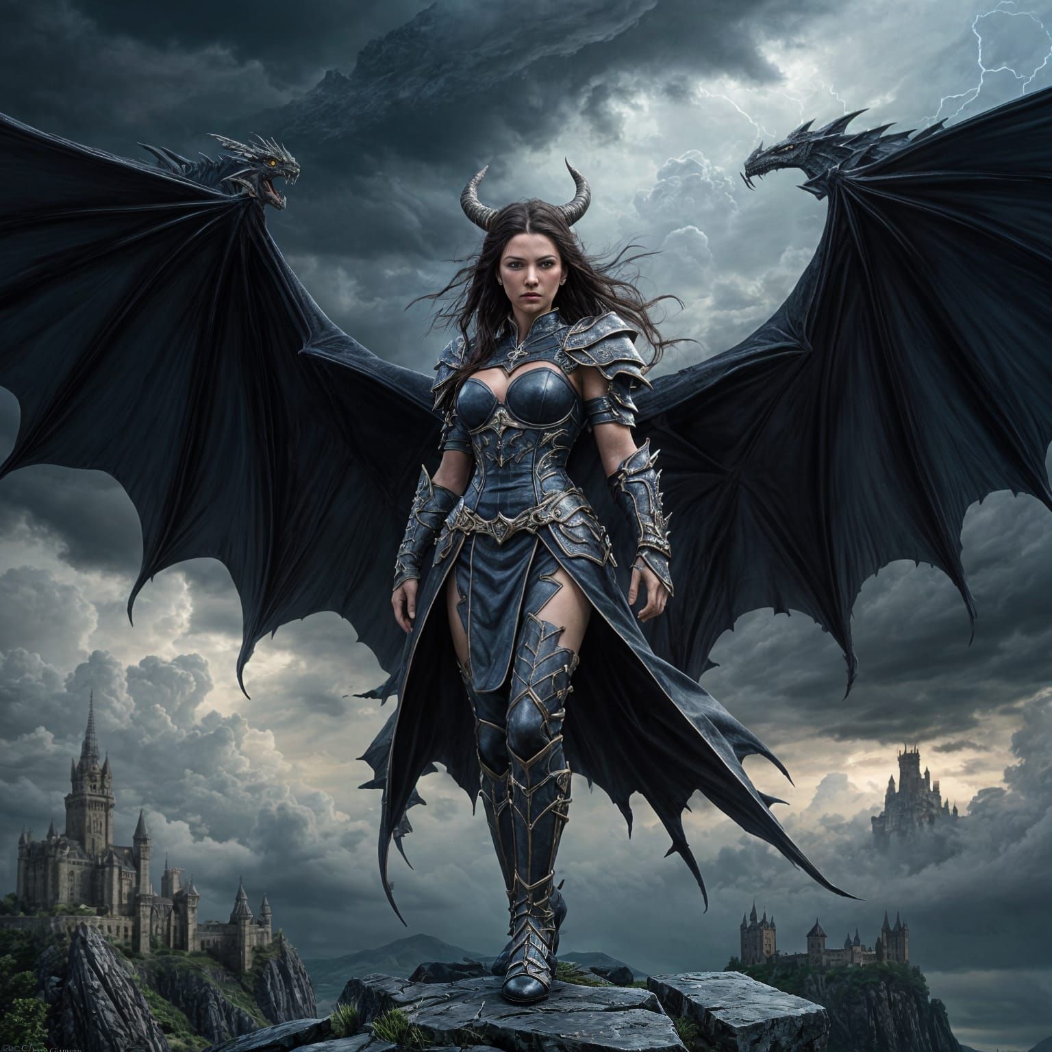 Majestic Dragon Queen Rides Stormy Skies