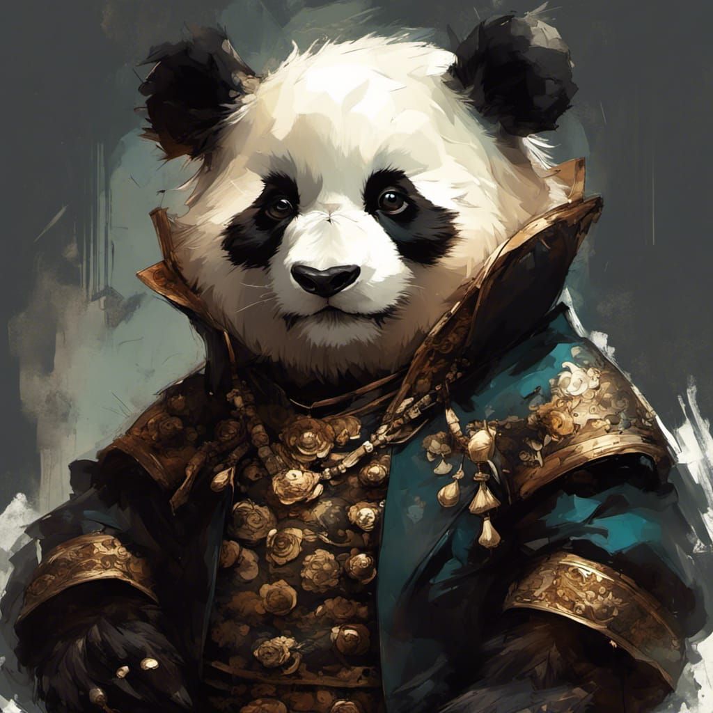 Chibi Panda in Renaissance Clothes, Detailed 3D Art