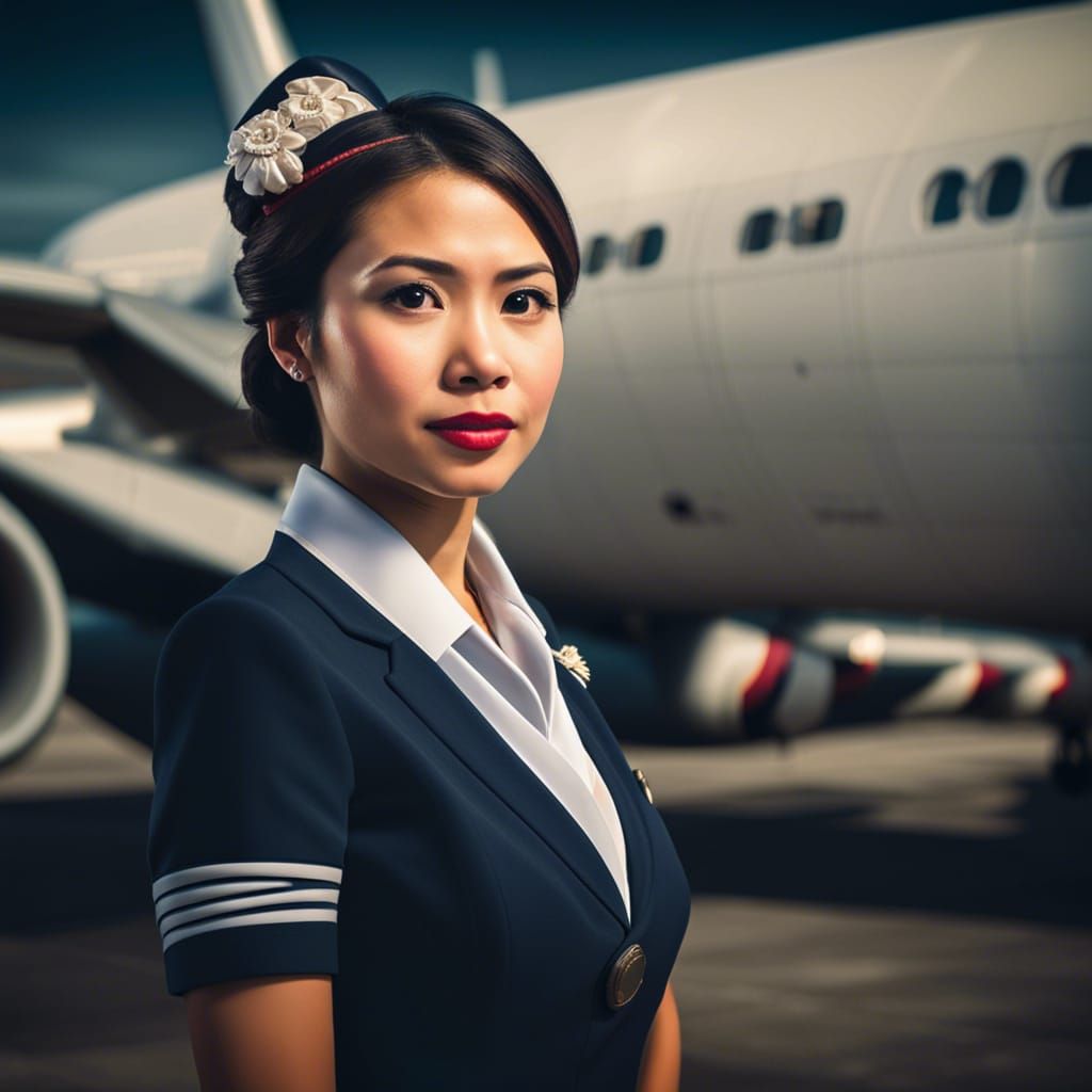 Filipina Flight Attendant in Hyperrealistic Style