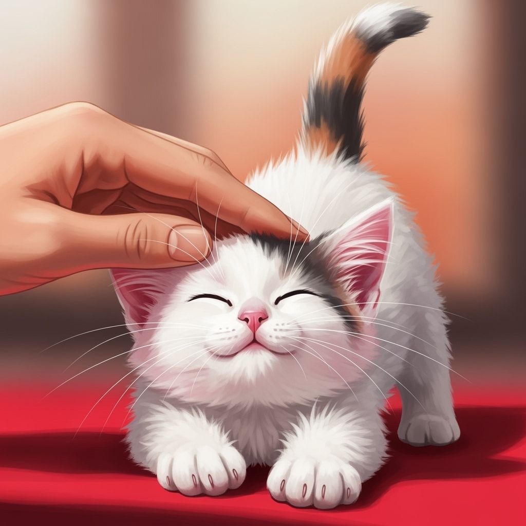 Fluffy Calico Kitten Blissfully Stretching for Human Touch