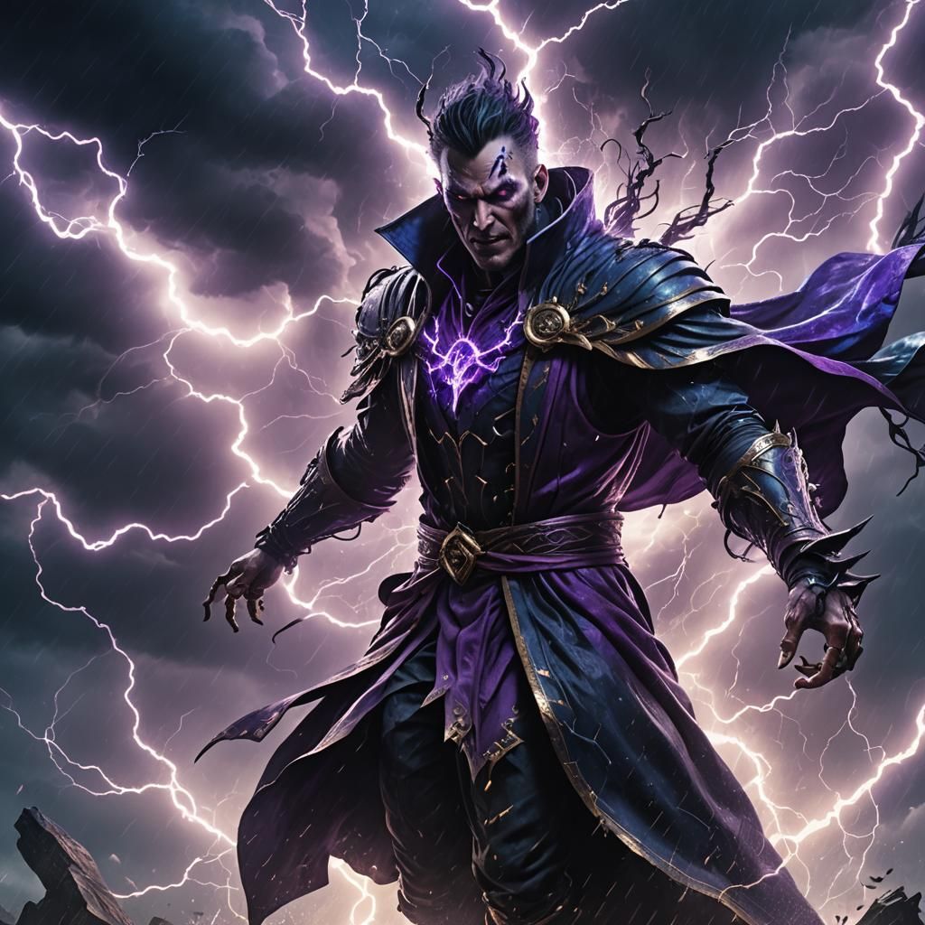 Evil Villain Controls Lightning in Dark Fantasy Art