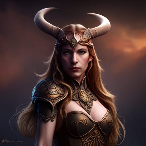 Fantasy Woman with Horns in Dark Concept Art
