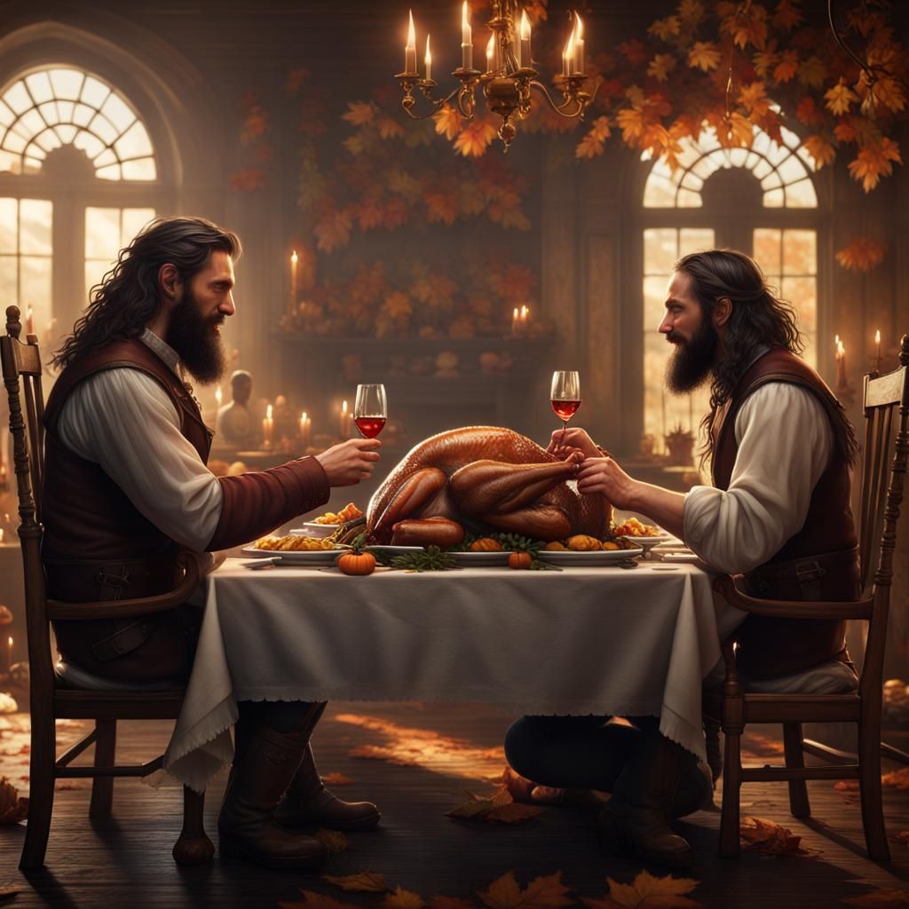 Thanksgiving Dinner with Handsome Men: Detailed Matte Painti...