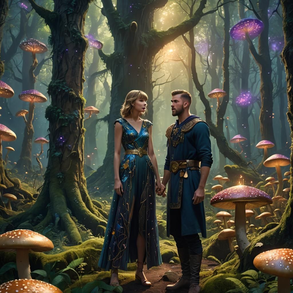 Taylor Swift and Travis Kelce in Mystical Forest