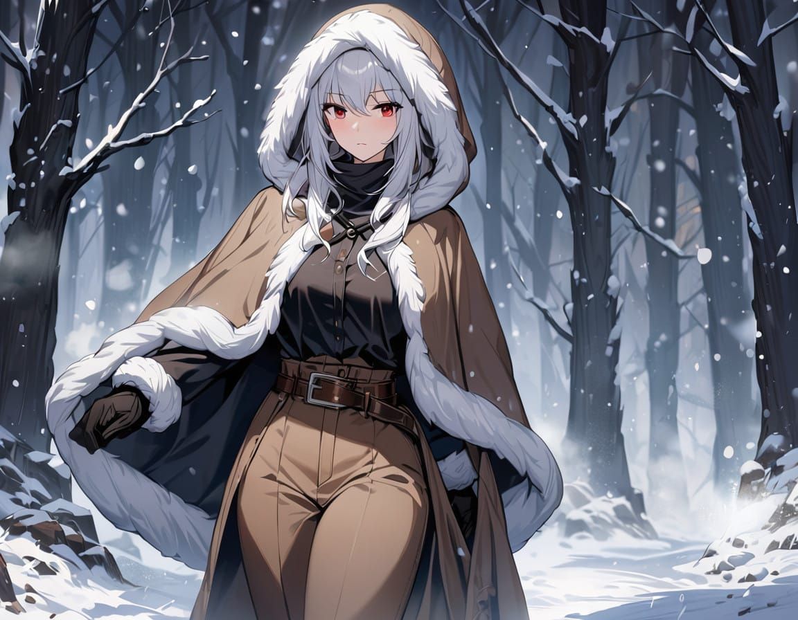 Serious Winter Warrior in Medieval Fantasy Setting