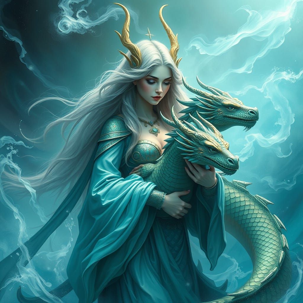 Goddess of Dragons and Water in Ethereal Digital Art