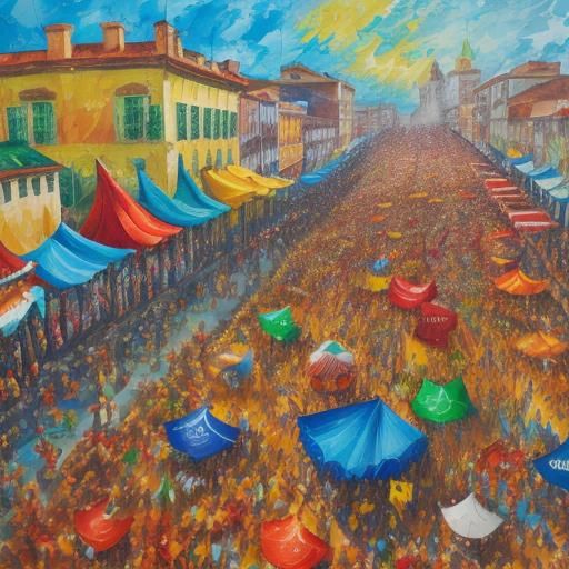 Vibrant Carnival Scene in Impasto Gouache Style