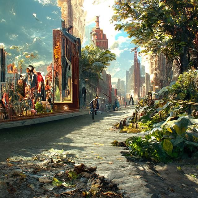 Utopian New York City Street Scene Oil Painting