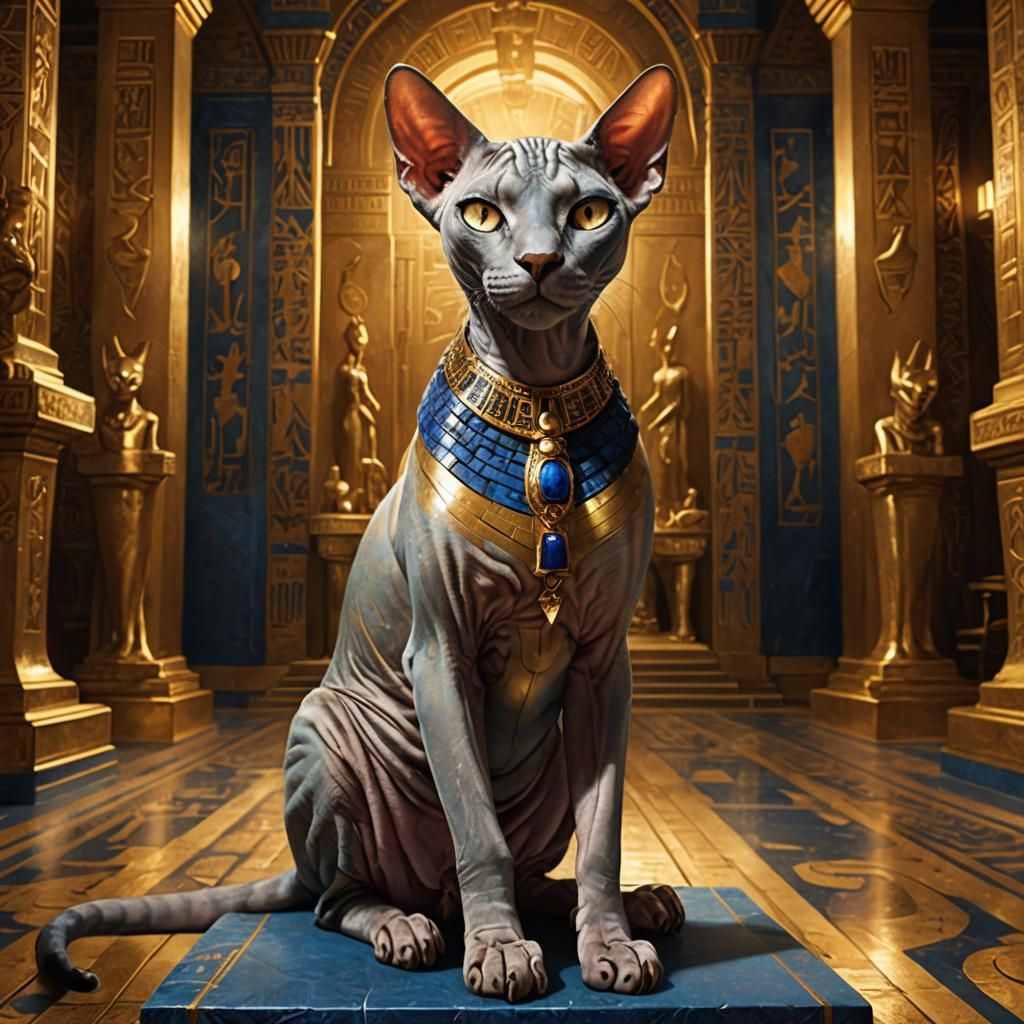 Sphynx Cat Transformation in Egyptian Temple