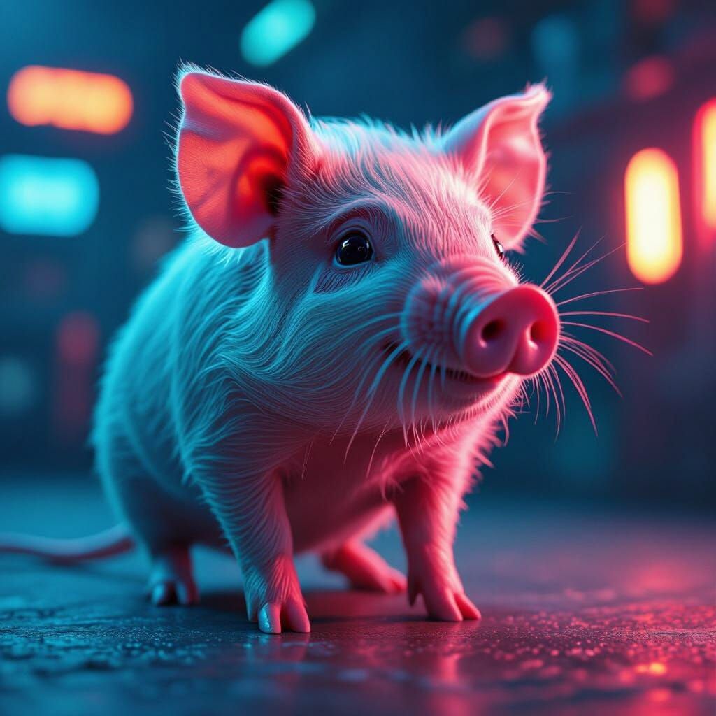 Hyperrealistic Mouse-Pig Hybrid in Cinematic Still