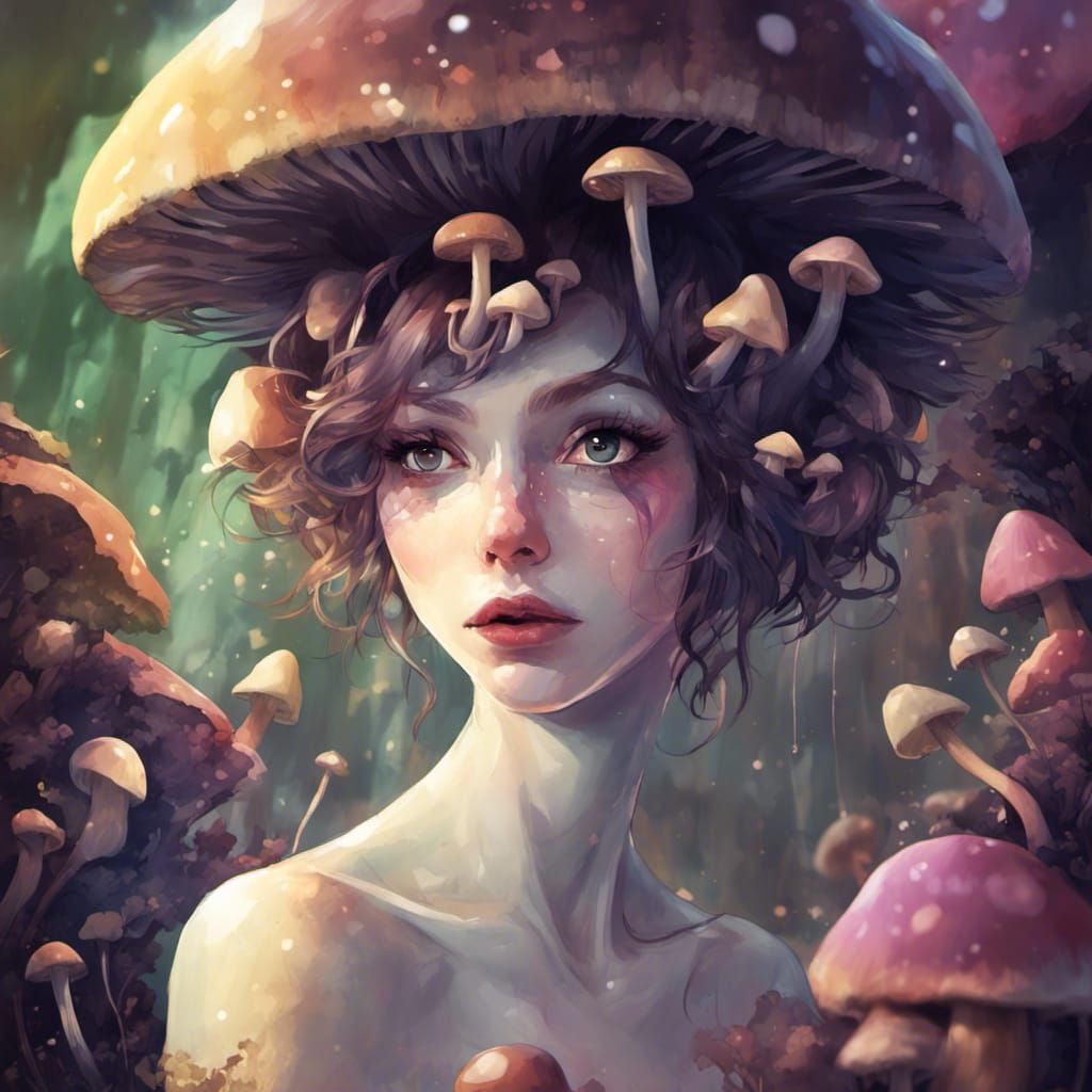Mushroom Fairy Portrait in Psychedelic Art Style
