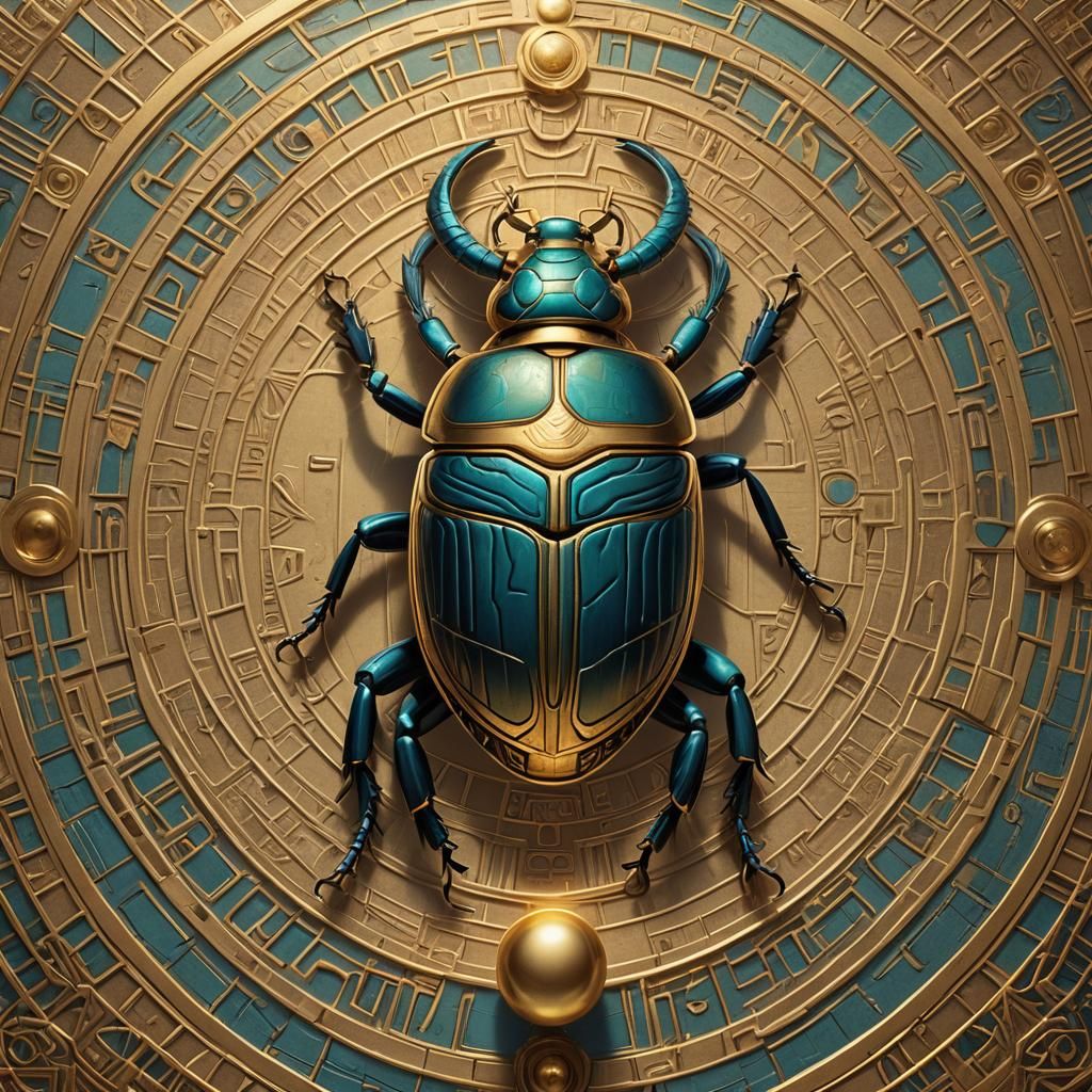 Golden Scarab Beetle Pushing Sun: Egyptian Concept Art