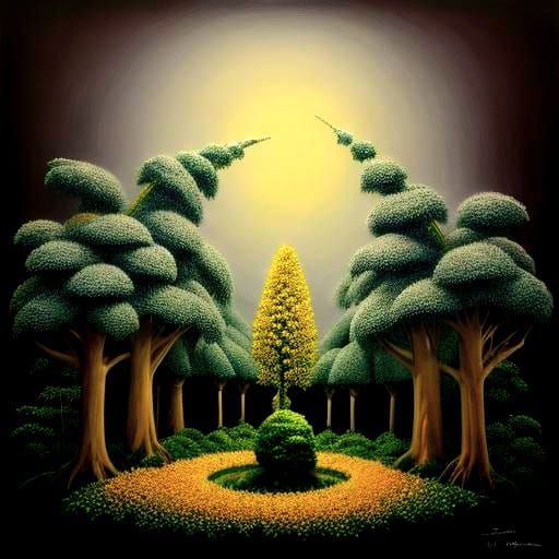 Rainforest Landscape Painting with Orchids and Chiaroscuro