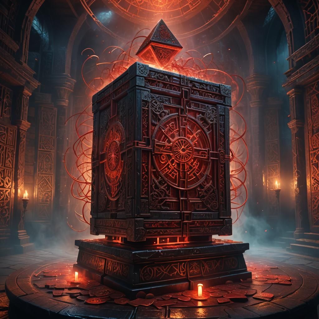 Mystical Puzzle Box in a Medieval Dungeon