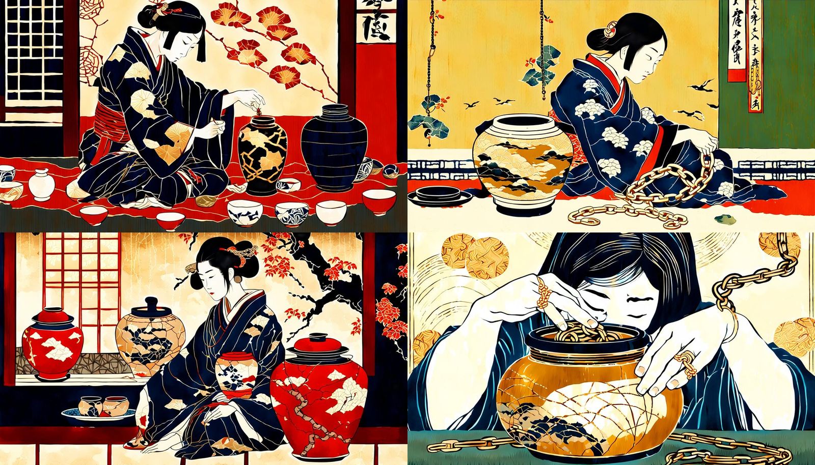 Kintsugi Jar: Ukiyo-e Woman in Chains