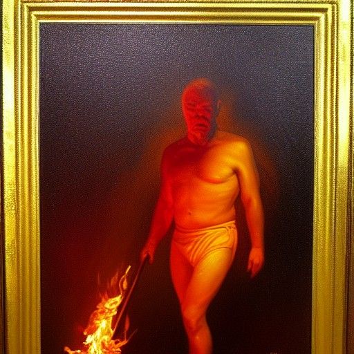Fiery Golden Figure in Oil Painting Style