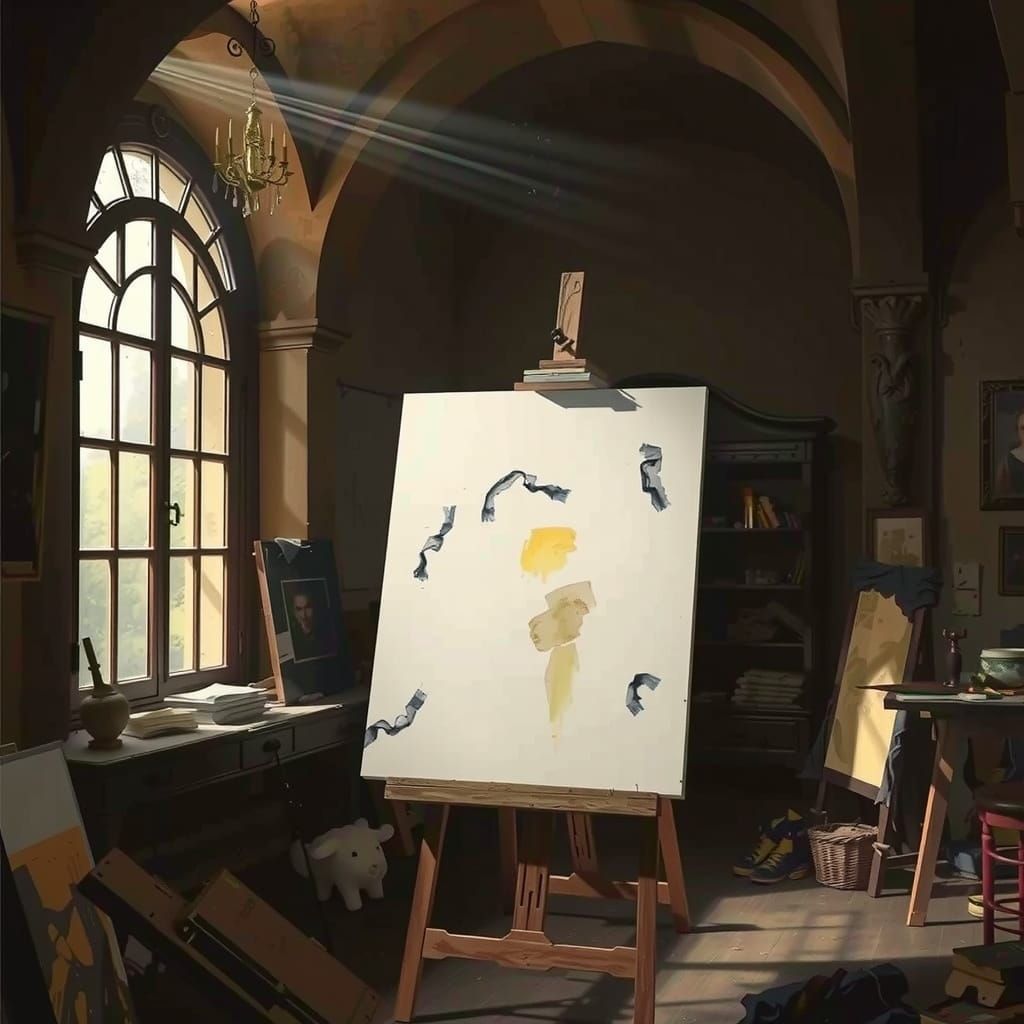 Renaissance Art Studio with Cinematic Lighting and Smudged C...