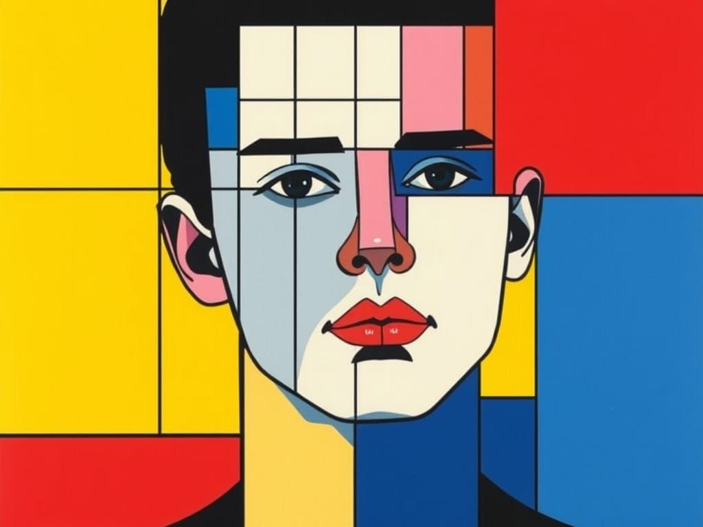 Teenage Boy Portrait in De Stijl Abstraction