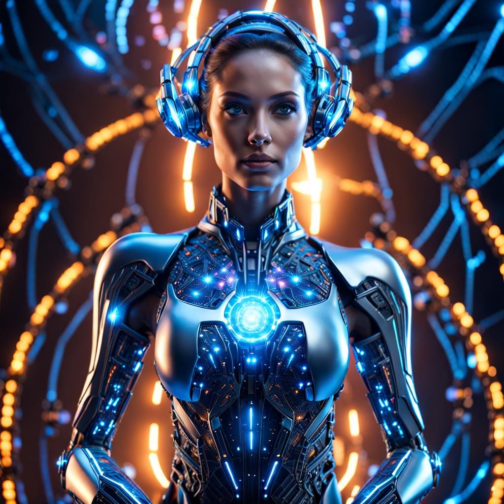 Robotic Woman Cyborg with Cosmic Inner Glow