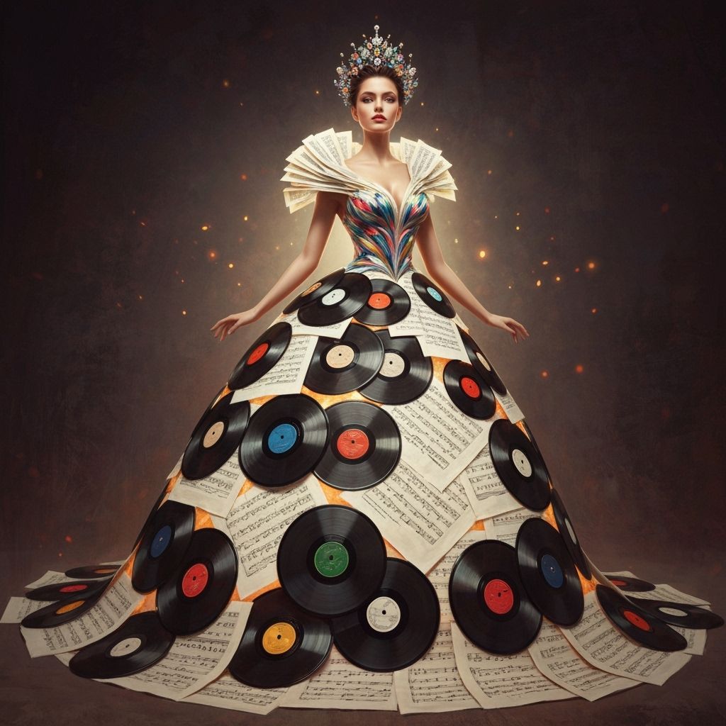 Woman in Vinyl Record Gown Digital Art