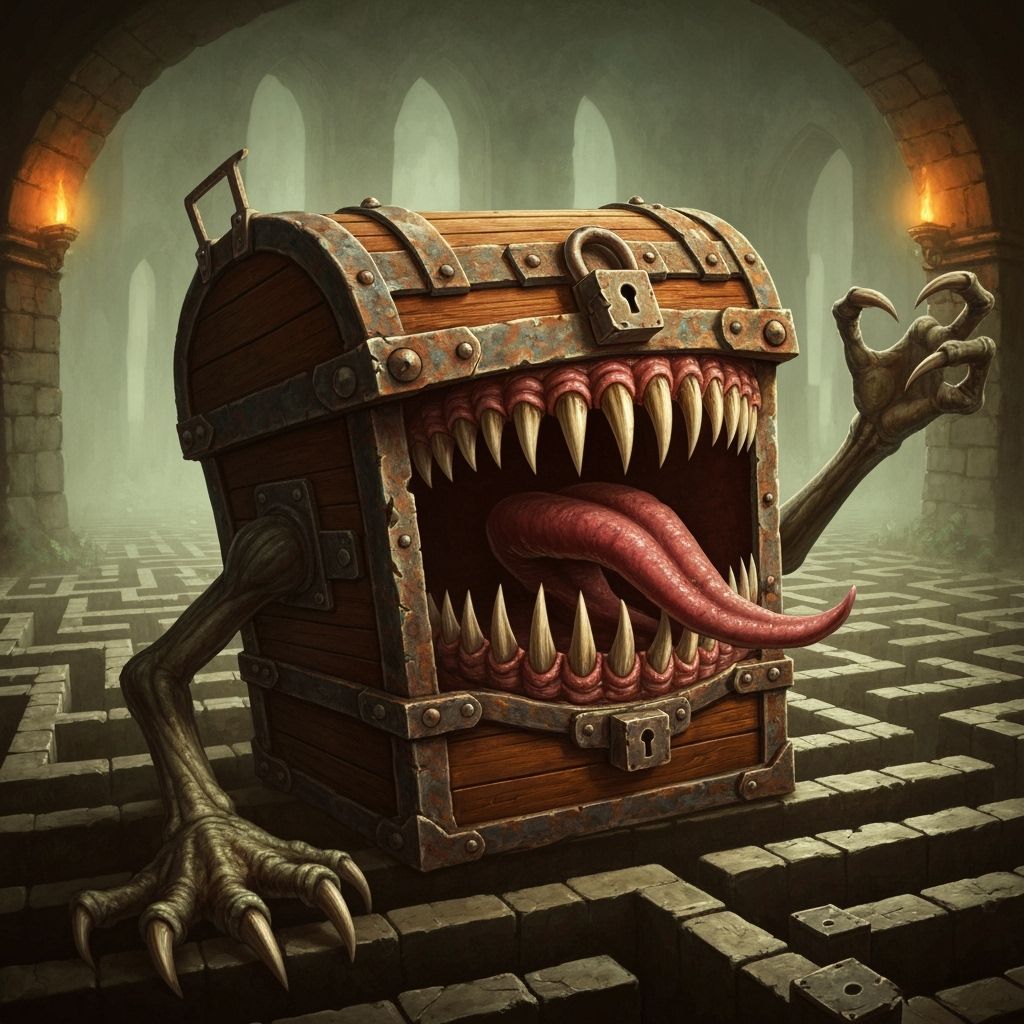 Fearsome Treasure Chest Monster in Dungeon Maze