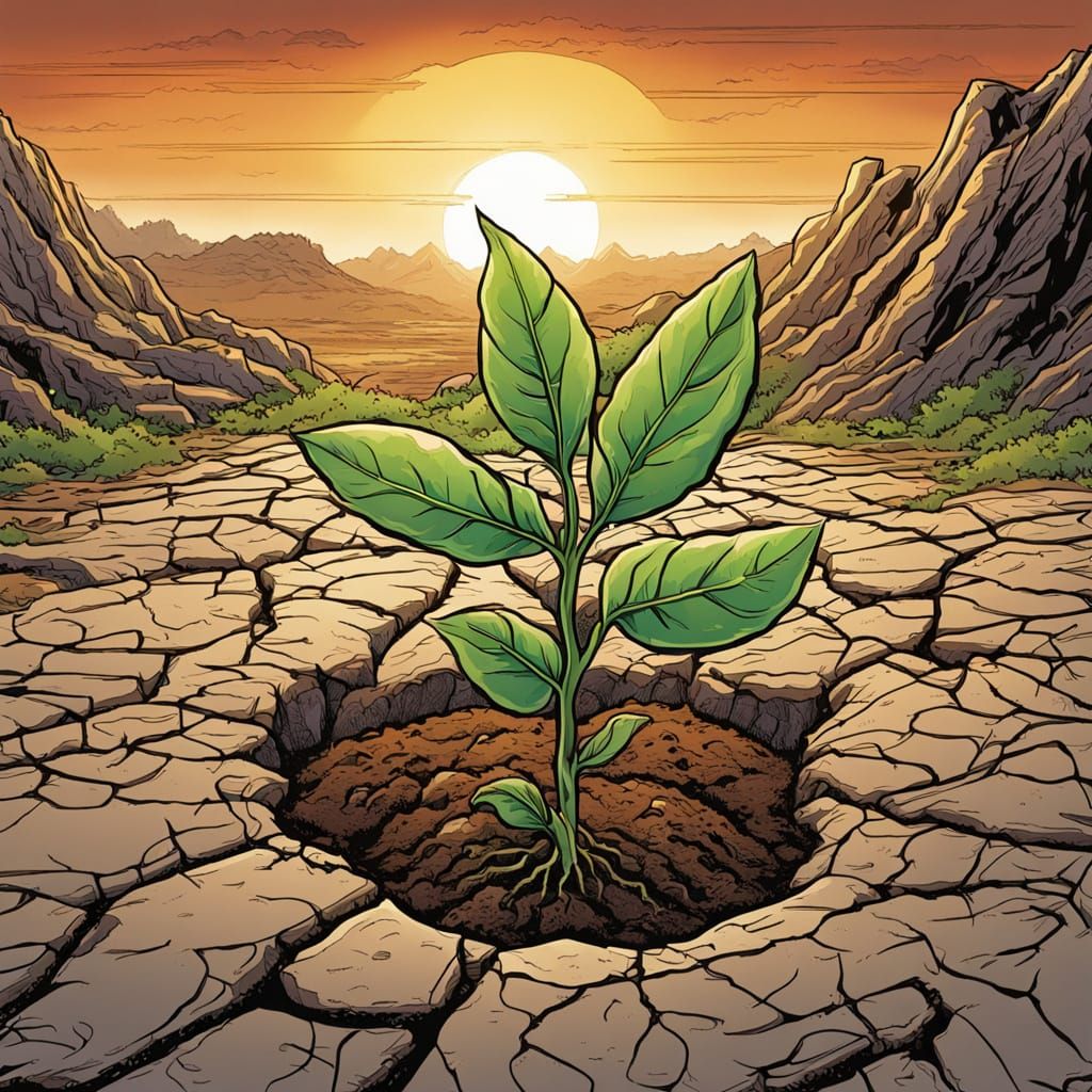Comic Art Sprout Pushing Through Cracked Earth