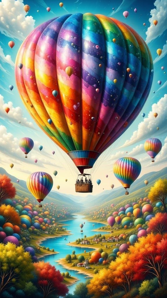 Vibrant Festival of Hot-Air Balloons in a Hyperreal Cityscap...