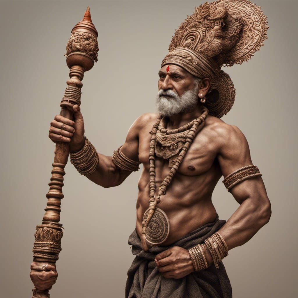 Hyperrealistic South Asian Tribal Saint with Rudraksha Staff