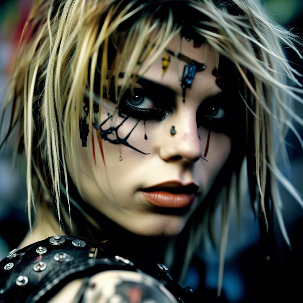 Beautiful Rock Punk Portrait with Graffiti Background