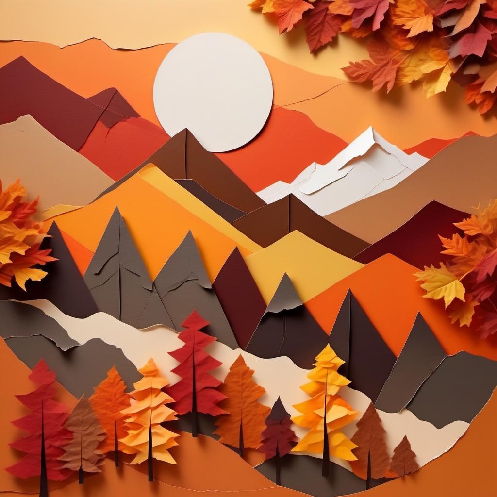 Abstract Autumn Mountain Paper Collage